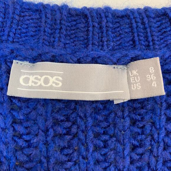 Asos Cobalt Blue Sweater Patchwork Chunky Knit Asymmetrical 4 S Reconstructed - Picture 9 of 10